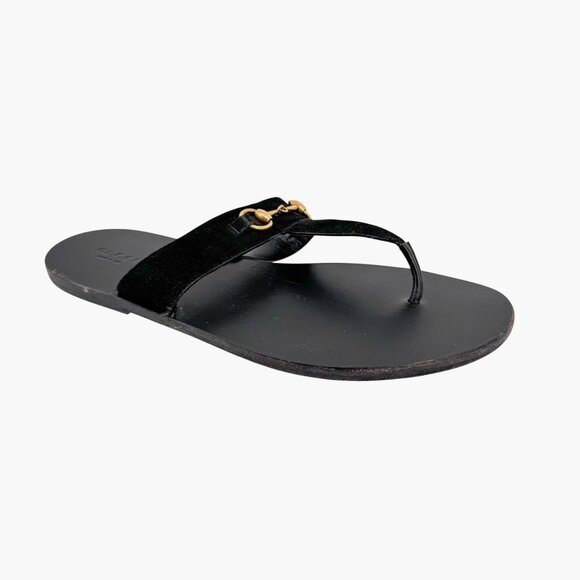 Gucci Horsebit Black Suede Flat Thong Flip Flop Sandals Size 40 US 10 Women - Picture 10 of 16